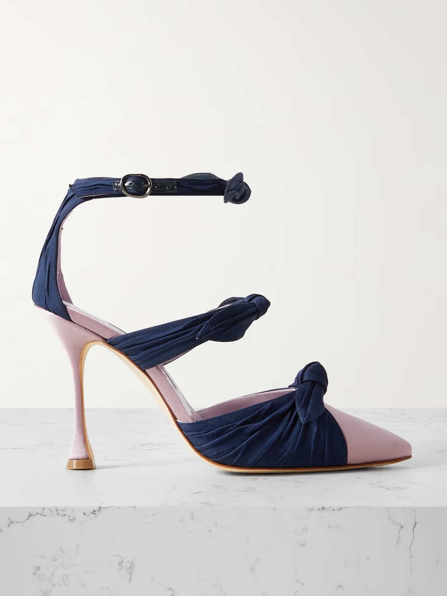 Smyrna bow-embellished suede and satin pumps Smyrna bow-embellished suede and satin pumps
