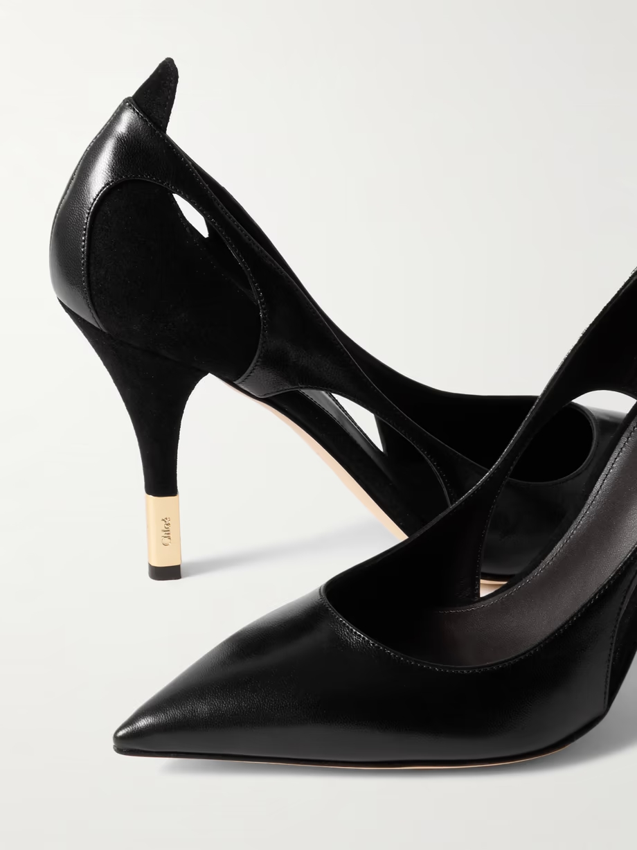 Saada cutout suede-trimmed leather pumps Saada cutout suede-trimmed leather pumps