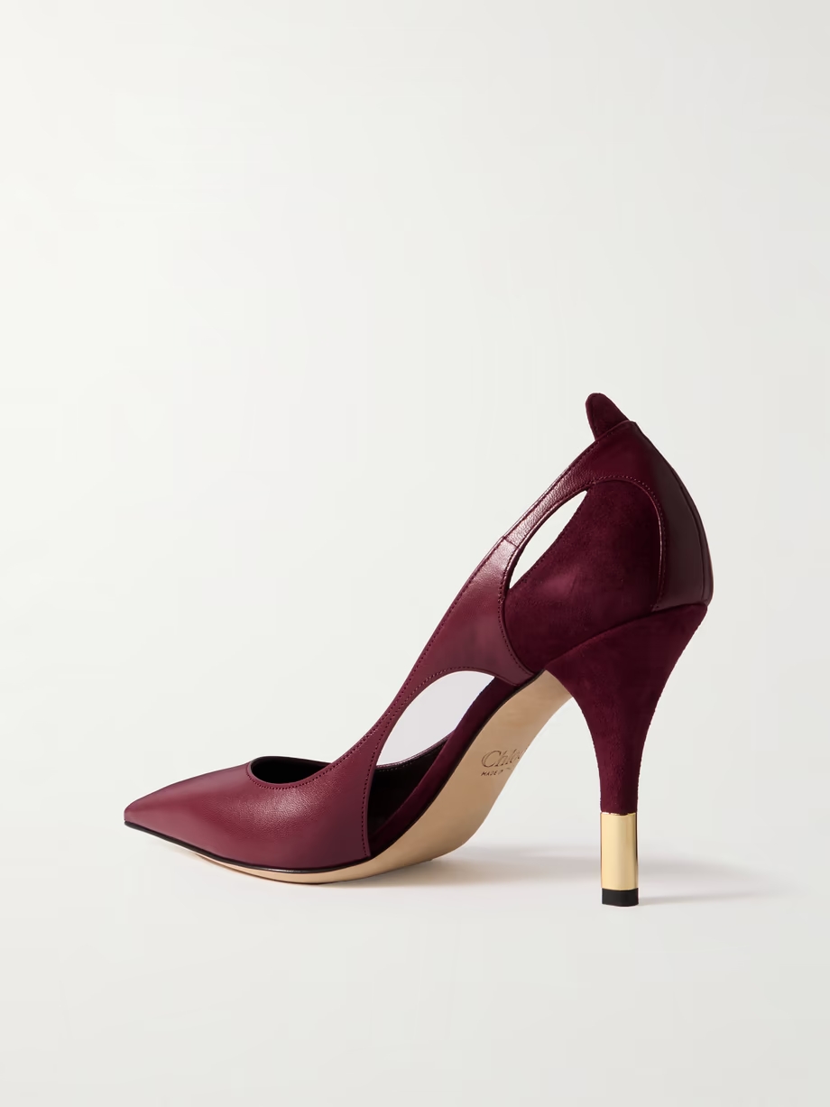 Saada cutout suede-trimmed leather pumps Saada cutout suede-trimmed leather pumps