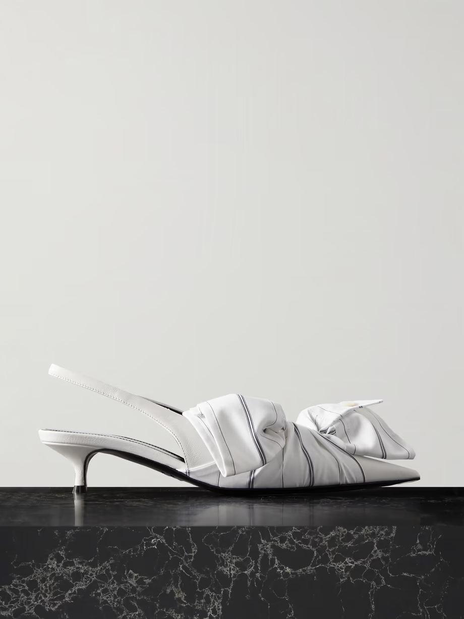 Striped poplin-trimmed leather slingback pumps Striped poplin-trimmed leather slingback pumps