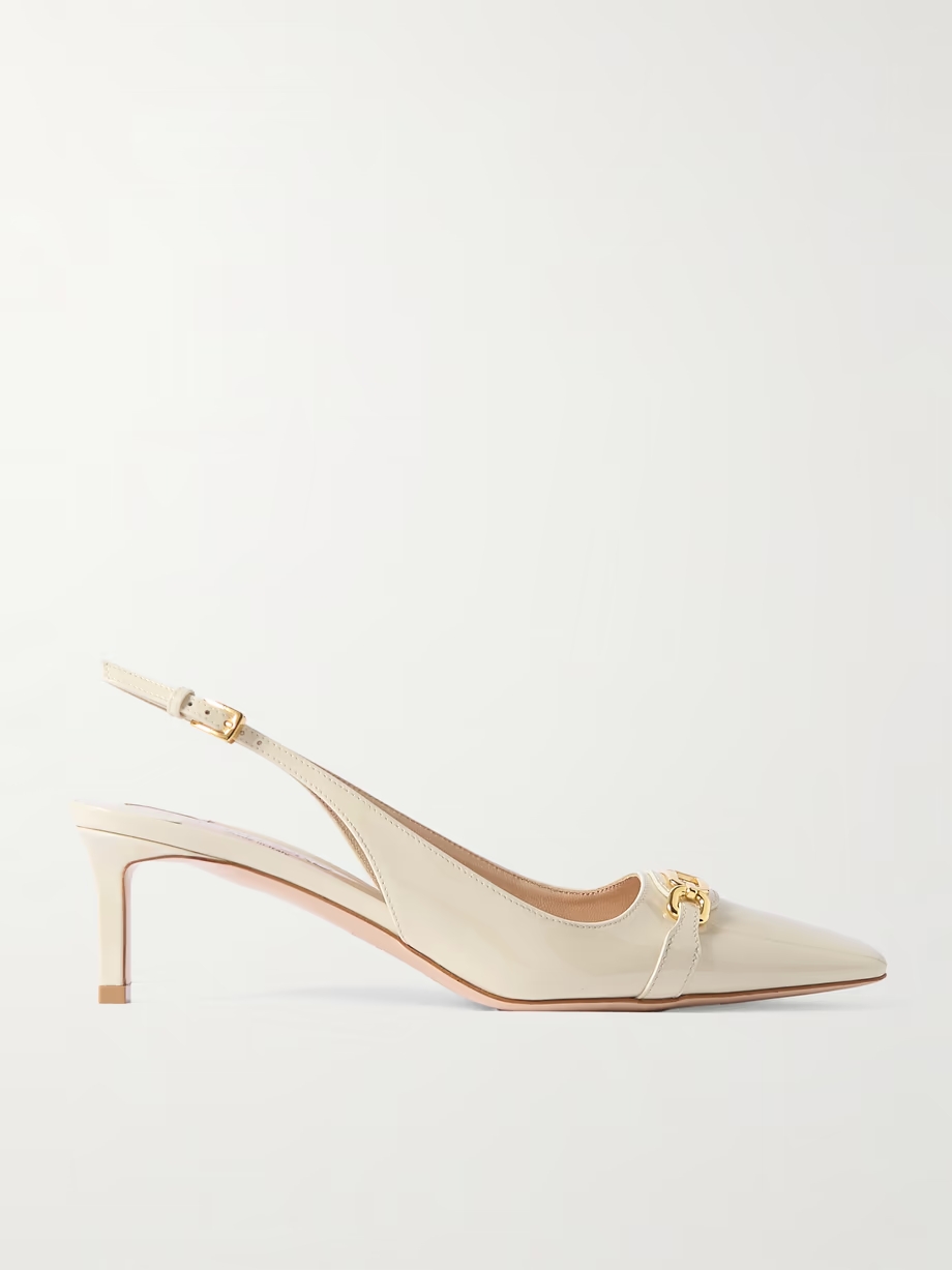 Whitney logo-embellished patent-leather slingback pumps Whitney logo-embellished patent-leather slingback pumps