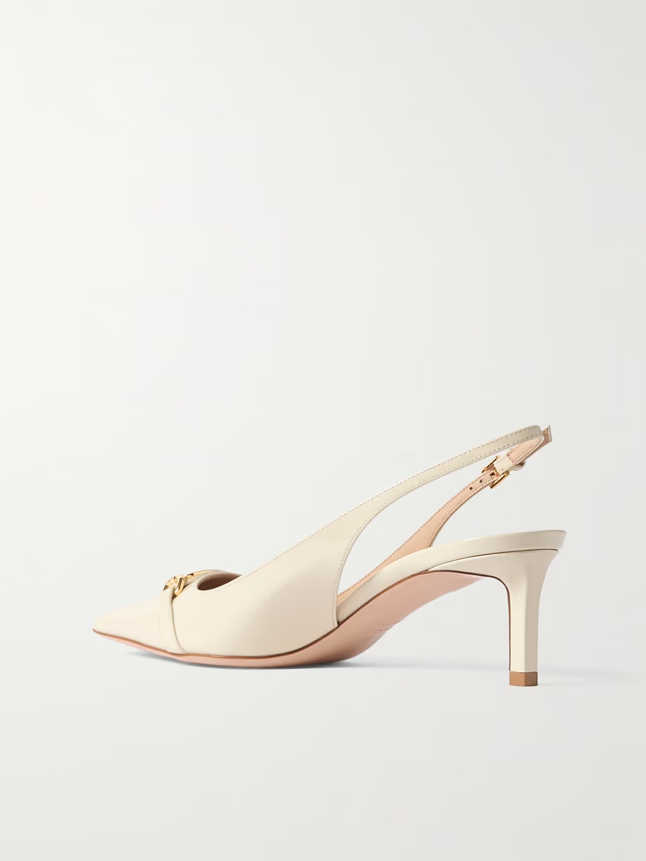 Whitney logo-embellished patent-leather slingback pumps Whitney logo-embellished patent-leather slingback pumps