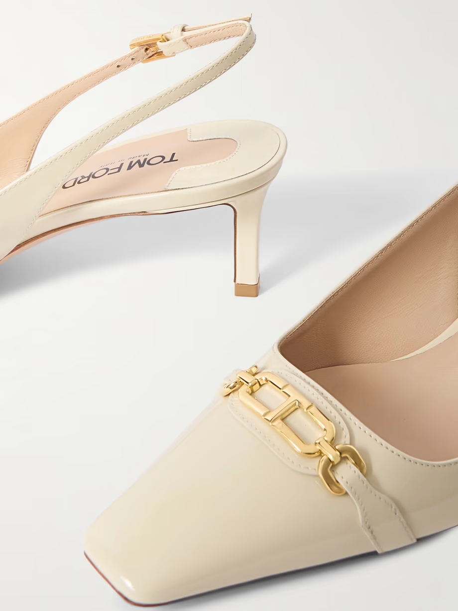 Whitney logo-embellished patent-leather slingback pumps Whitney logo-embellished patent-leather slingback pumps