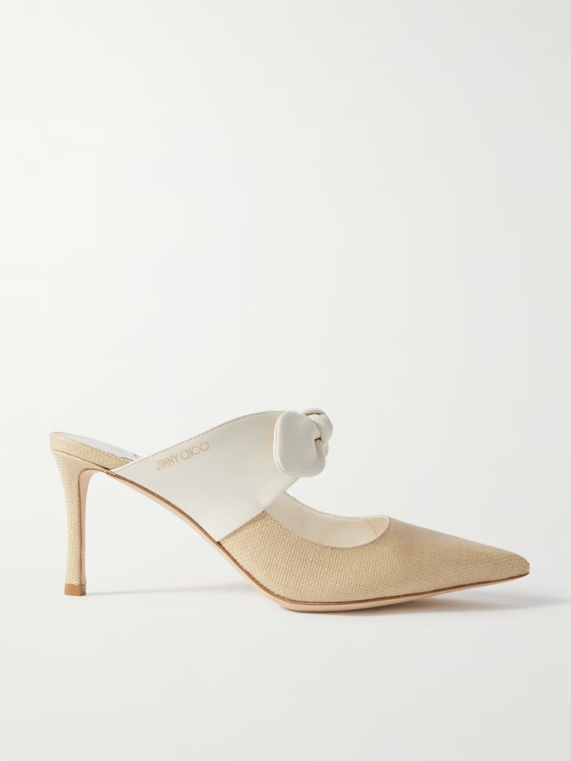 Rali 75 bow-embellished leather and raffia pumps Rali 75 bow-embellished leather and raffia pumps