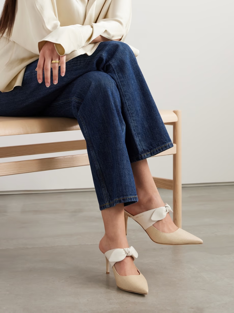 Rali 75 bow-embellished leather and raffia pumps Rali 75 bow-embellished leather and raffia pumps