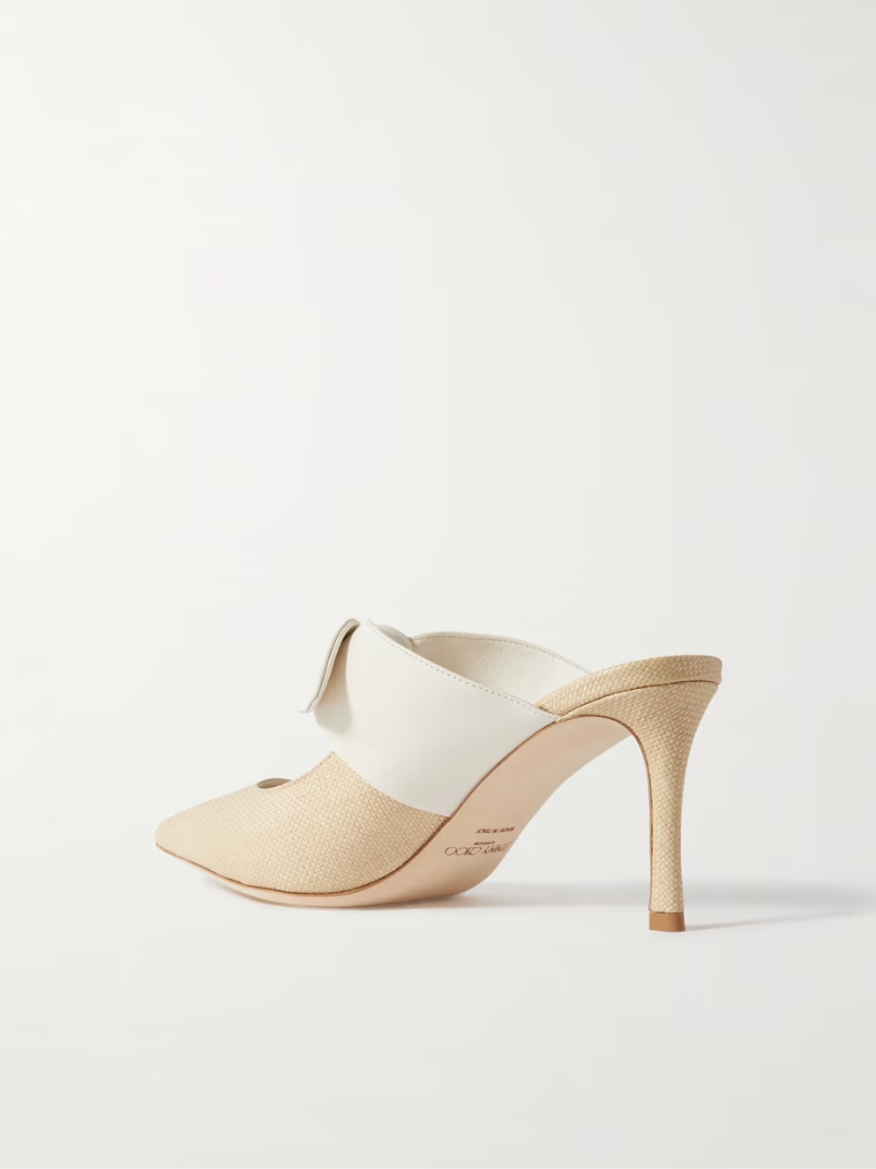 Rali 75 bow-embellished leather and raffia pumps Rali 75 bow-embellished leather and raffia pumps