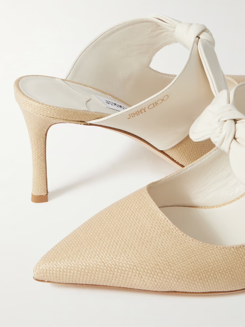 Rali 75 bow-embellished leather and raffia pumps Rali 75 bow-embellished leather and raffia pumps