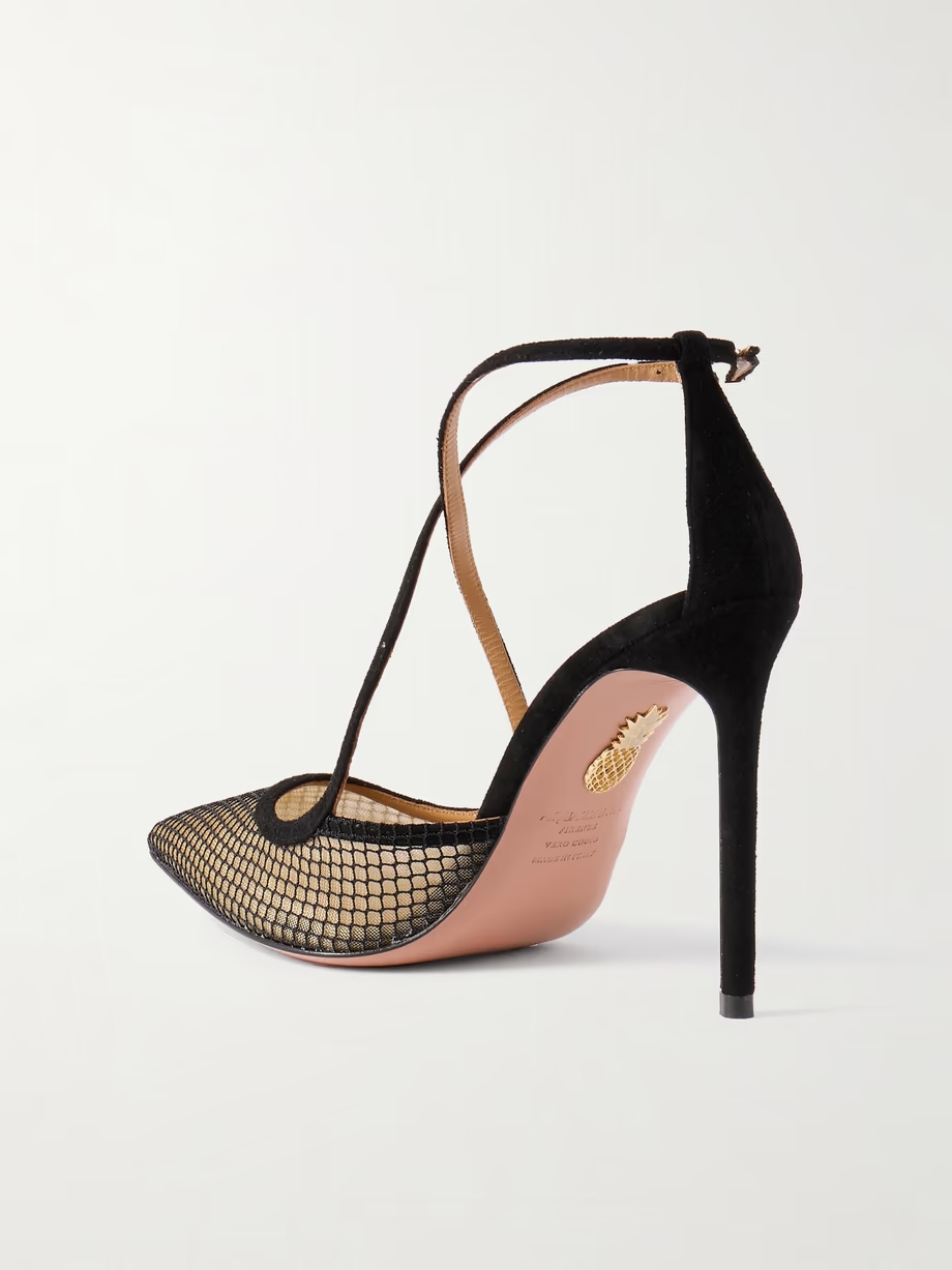 Wicked 105 grosgrain-trimmed suede and mesh pumps Wicked 105 grosgrain-trimmed suede and mesh pumps