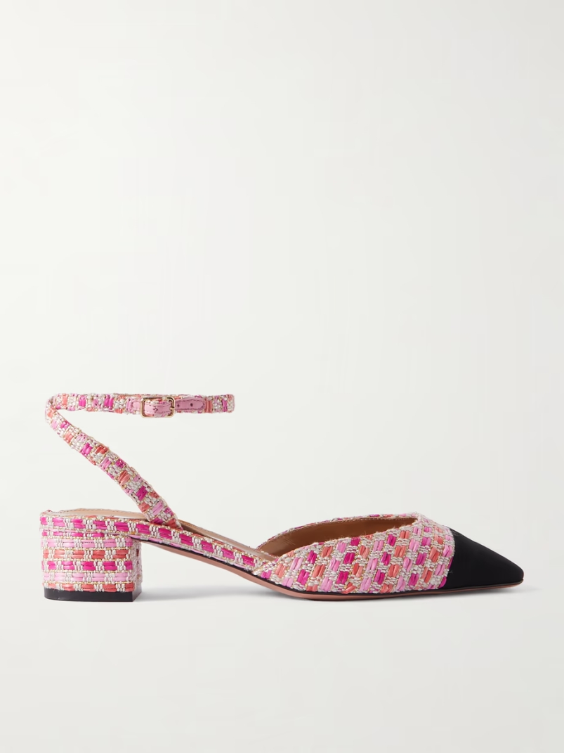 French Flirt 35 grosgrain-trimmed metallic woven raffia Mary-Jane pumps French Flirt 35 grosgrain-trimmed metallic woven raffia Mary-Jane pumps
