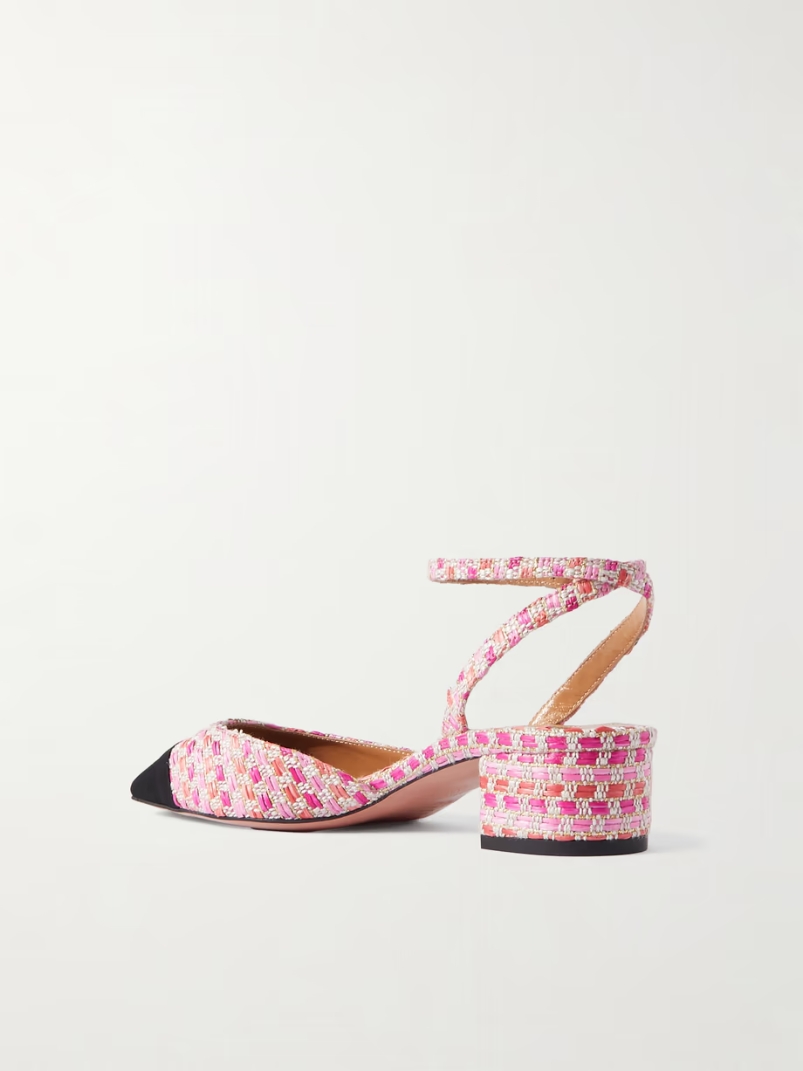French Flirt 35 grosgrain-trimmed metallic woven raffia Mary-Jane pumps French Flirt 35 grosgrain-trimmed metallic woven raffia Mary-Jane pumps