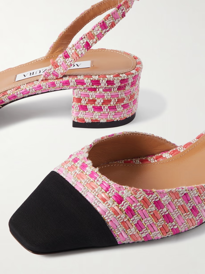 French Flirt 35 grosgrain-trimmed metallic woven raffia Mary-Jane pumps French Flirt 35 grosgrain-trimmed metallic woven raffia Mary-Jane pumps