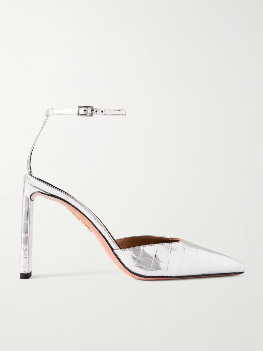 Blade 95 PVC-trimmed croc-effect metallic leather pumps Blade 95 PVC-trimmed croc-effect metallic leather pumps