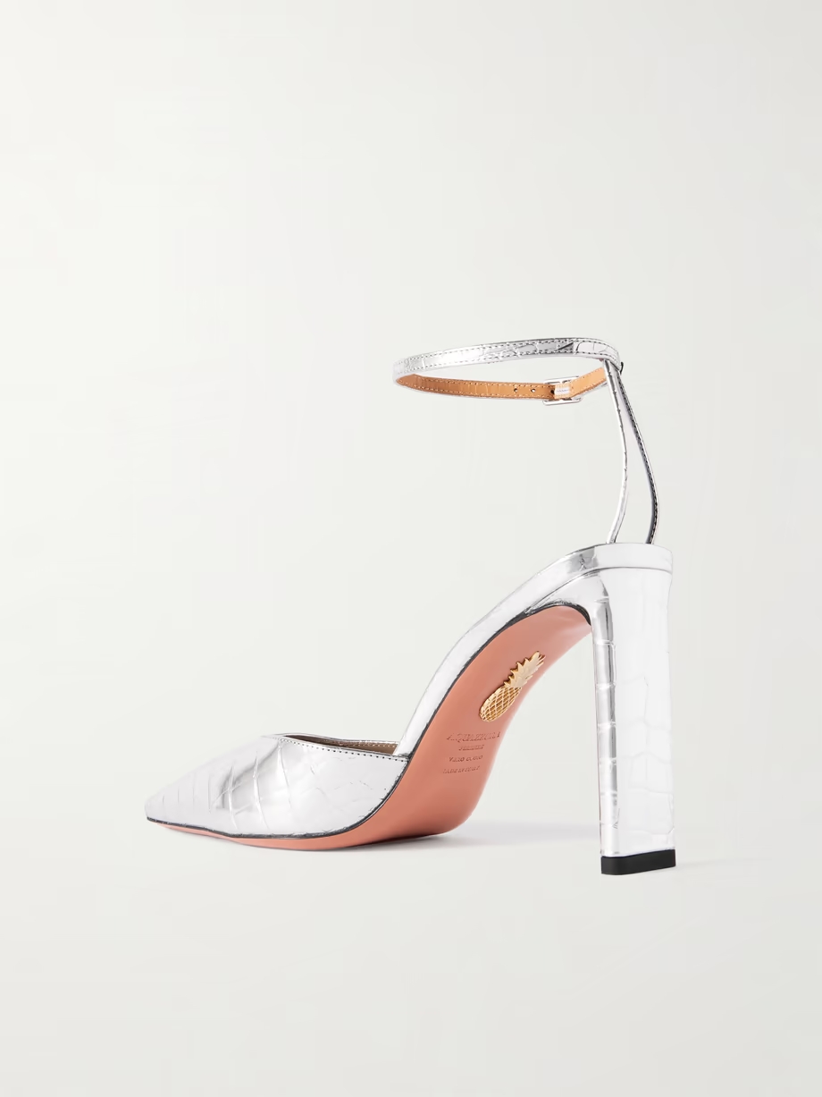 Blade 95 PVC-trimmed croc-effect metallic leather pumps Blade 95 PVC-trimmed croc-effect metallic leather pumps