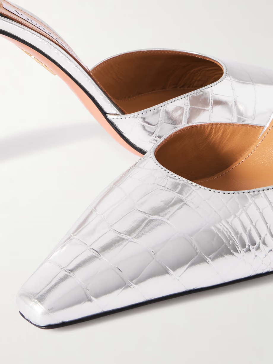 Blade 95 PVC-trimmed croc-effect metallic leather pumps Blade 95 PVC-trimmed croc-effect metallic leather pumps