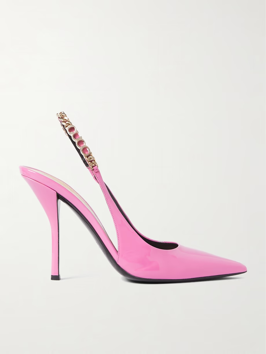 Signoria embellished patent-leather slingback pumps Signoria embellished patent-leather slingback pumps