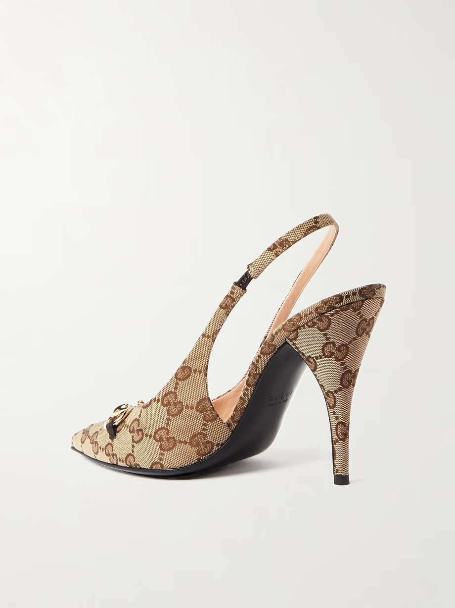 Erin horsebit-embellished canvas-jacquard slingback pumps Erin horsebit-embellished canvas-jacquard slingback pumps