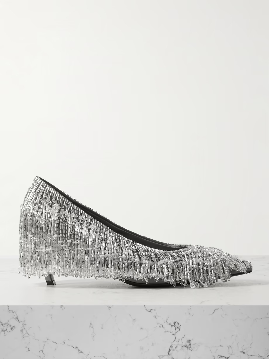 Fringed crystal-embellished satin pumps Fringed crystal-embellished satin pumps
