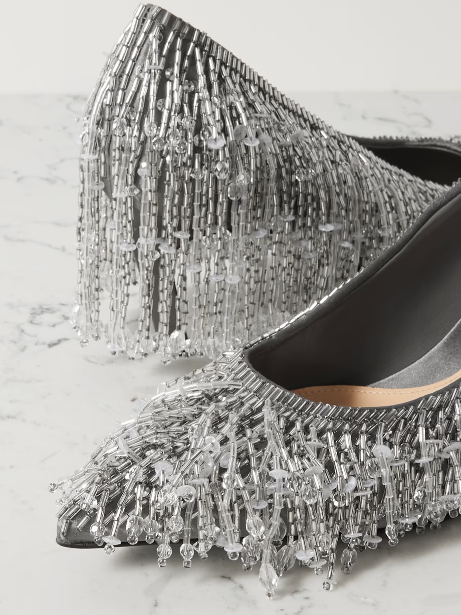 Fringed crystal-embellished satin pumps Fringed crystal-embellished satin pumps
