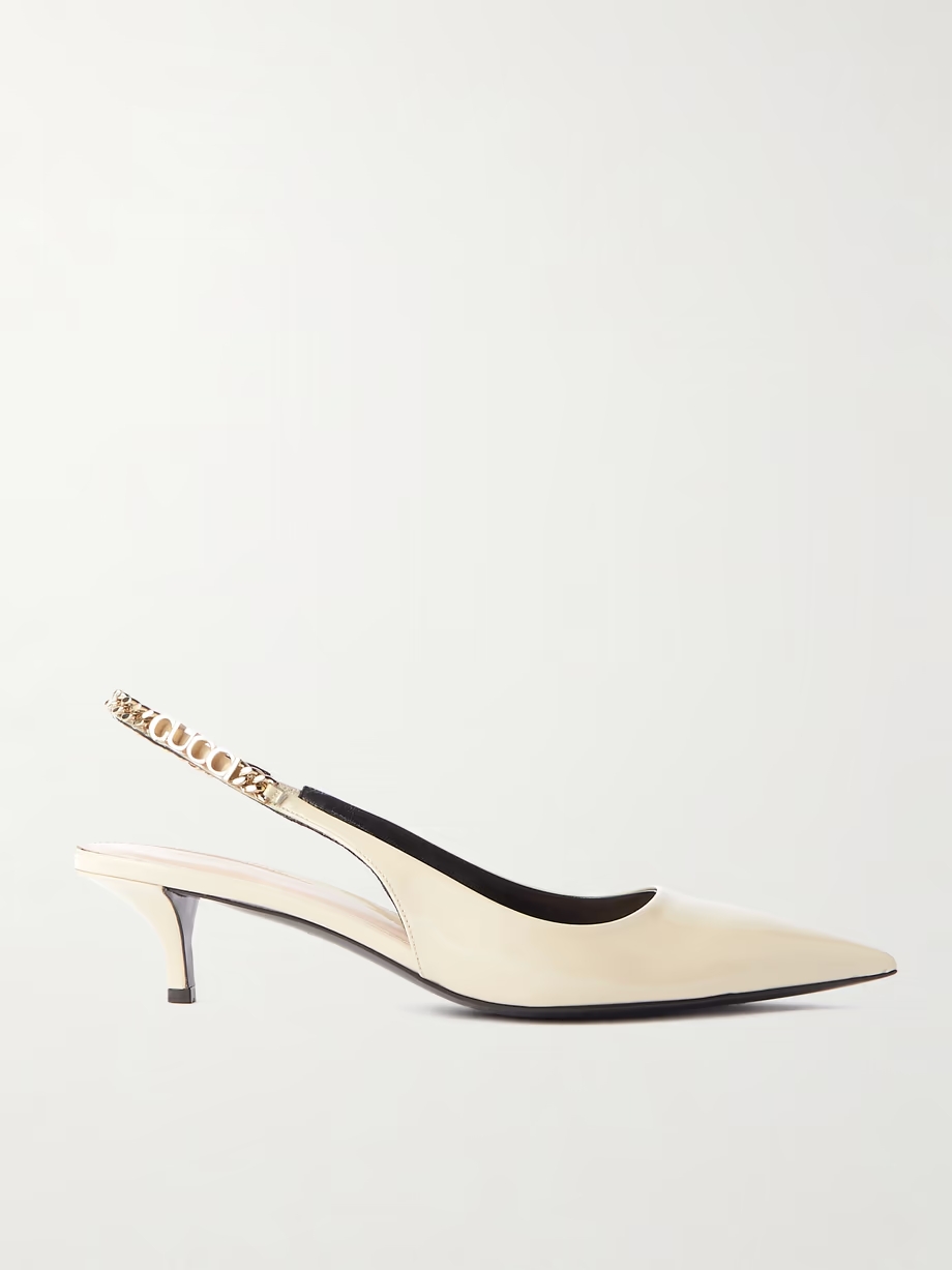 Signoria embellished patent-leather slingback pumps Signoria embellished patent-leather slingback pumps