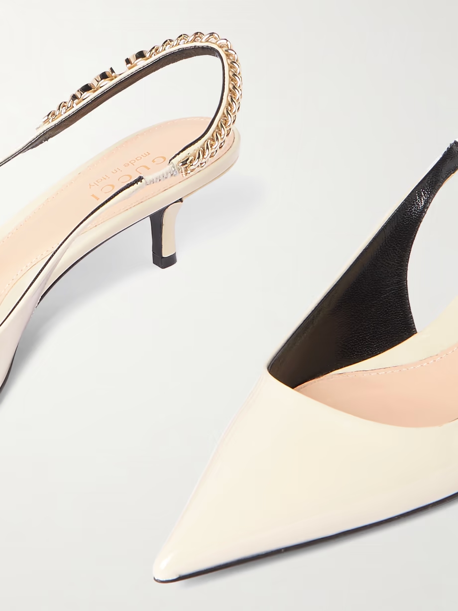 Signoria embellished patent-leather slingback pumps Signoria embellished patent-leather slingback pumps