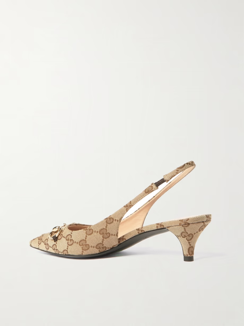 Erin horsebit-embellished canvas-jacquard slingback pumps Erin horsebit-embellished canvas-jacquard slingback pumps