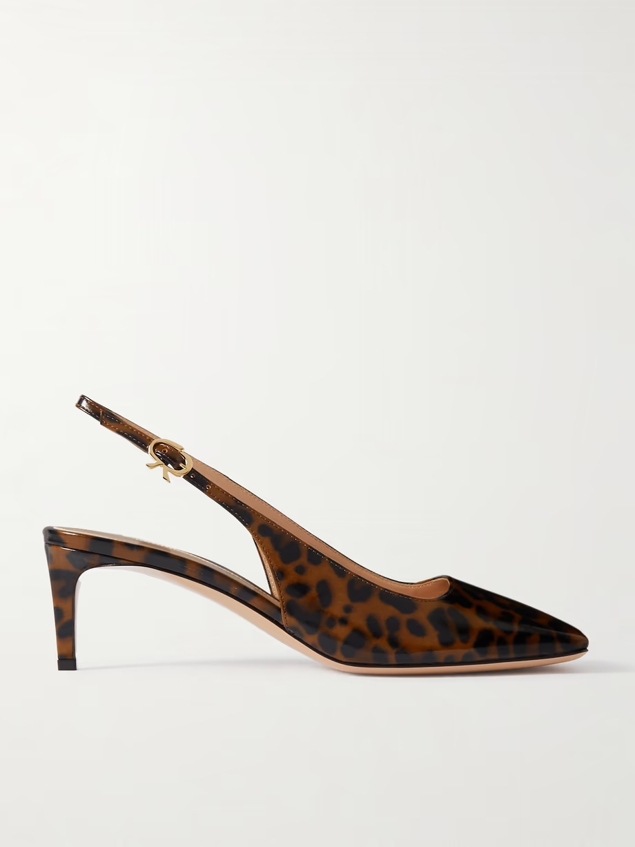 Nuit 55 leopard-print glossed-leather slingback pumps Nuit 55 leopard-print glossed-leather slingback pumps