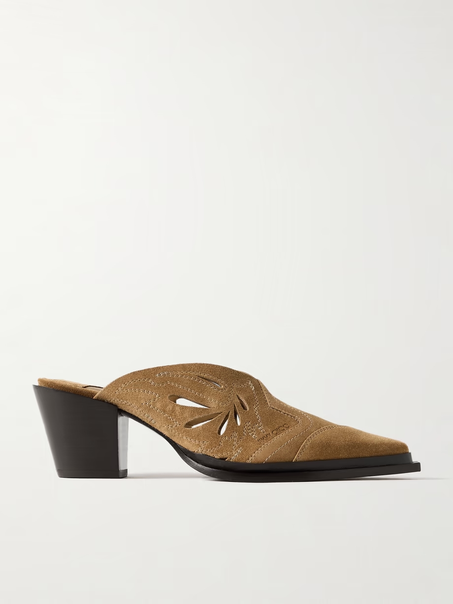 Cece II 60 cutout embroidered suede mules Cece II 60 cutout embroidered suede mules