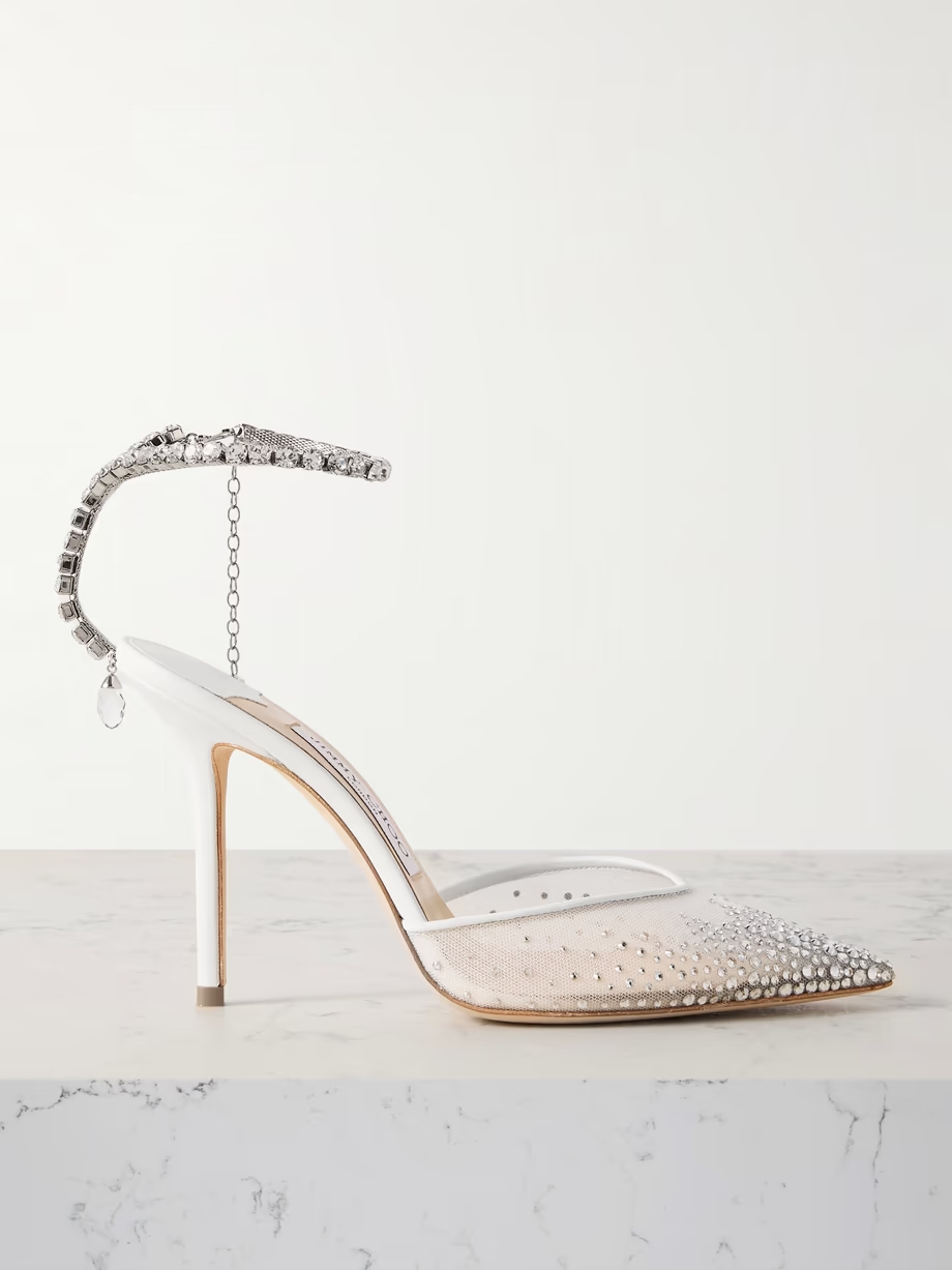 Saeda 100 crystal-embellished leather-trimmed mesh pumps Saeda 100 crystal-embellished leather-trimmed mesh pumps