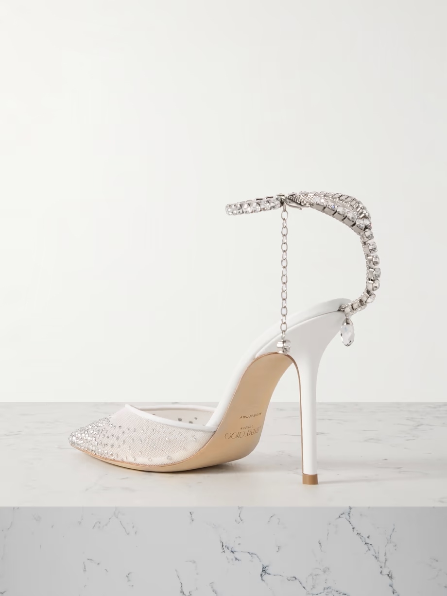 Saeda 100 crystal-embellished leather-trimmed mesh pumps Saeda 100 crystal-embellished leather-trimmed mesh pumps