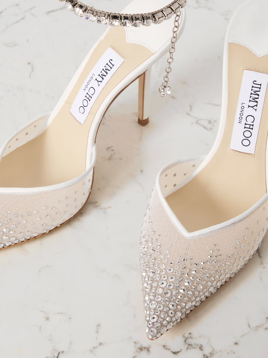 Saeda 100 crystal-embellished leather-trimmed mesh pumps Saeda 100 crystal-embellished leather-trimmed mesh pumps