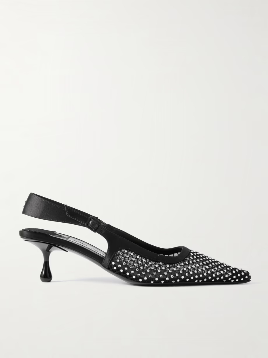 Amel 50 crystal-embellished mesh and satin pointed-toe slingback pumps Amel 50 crystal-embellished mesh and satin pointed-toe slingback pumps