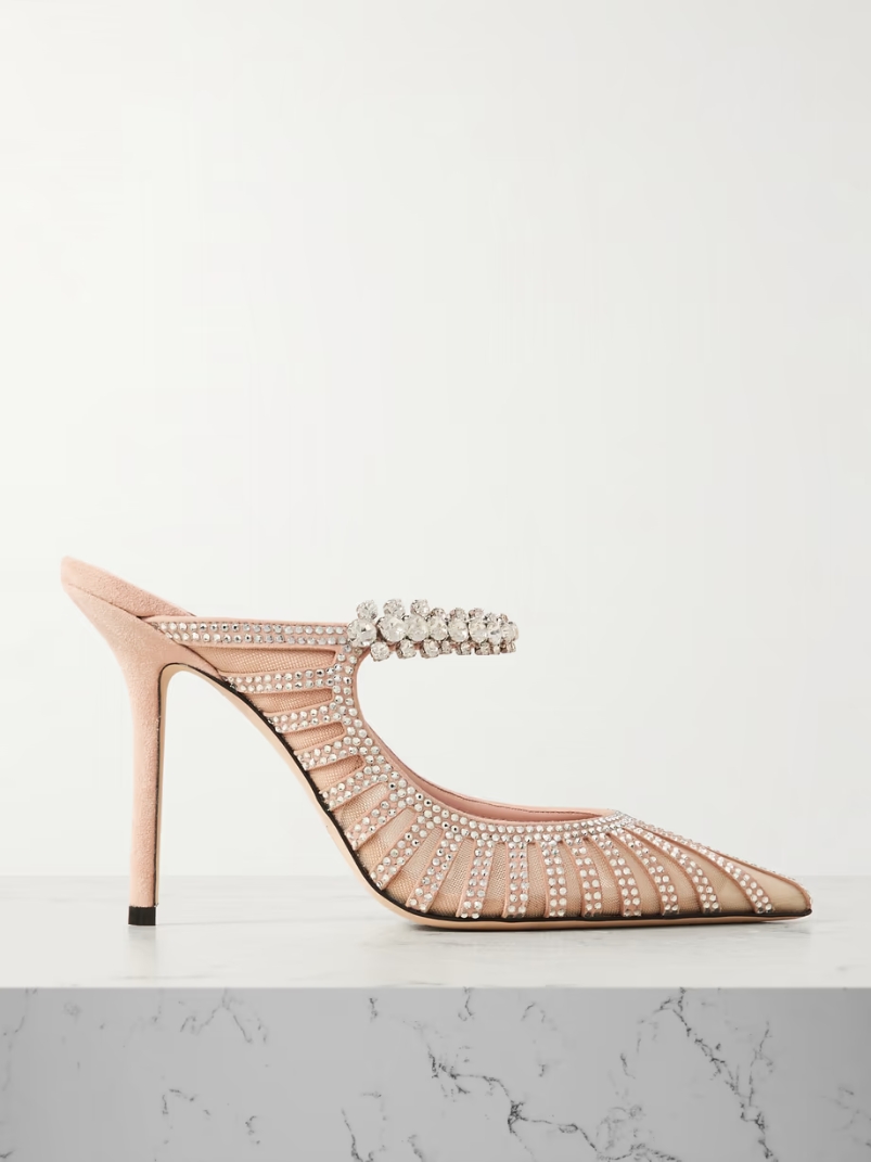 Bing embellished suede and mesh mules Bing embellished suede and mesh mules