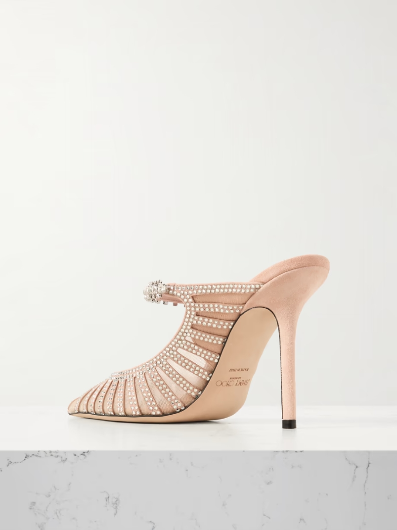 Bing embellished suede and mesh mules Bing embellished suede and mesh mules