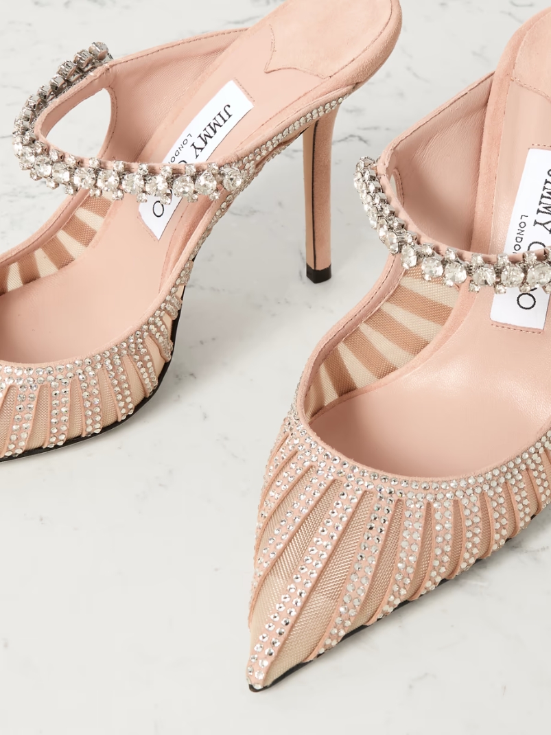 Bing embellished suede and mesh mules Bing embellished suede and mesh mules