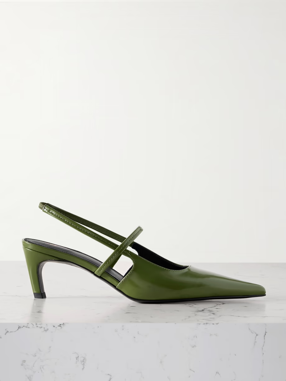 The Sharp cutout glossed-leather slingback pumps The Sharp cutout glossed-leather slingback pumps