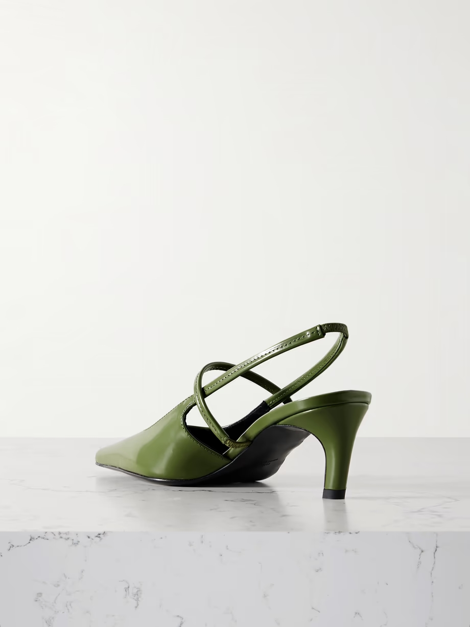 The Sharp cutout glossed-leather slingback pumps The Sharp cutout glossed-leather slingback pumps