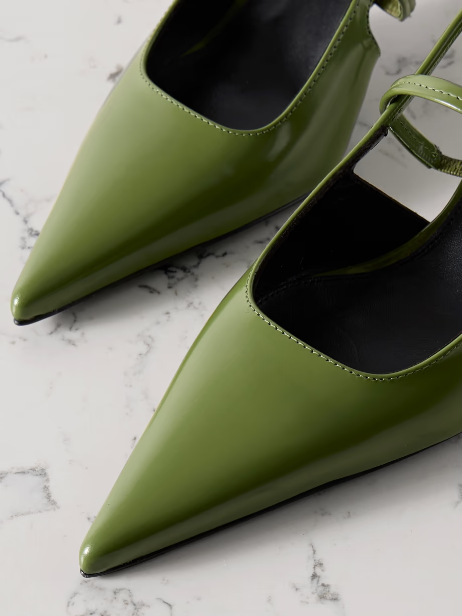 The Sharp cutout glossed-leather slingback pumps The Sharp cutout glossed-leather slingback pumps