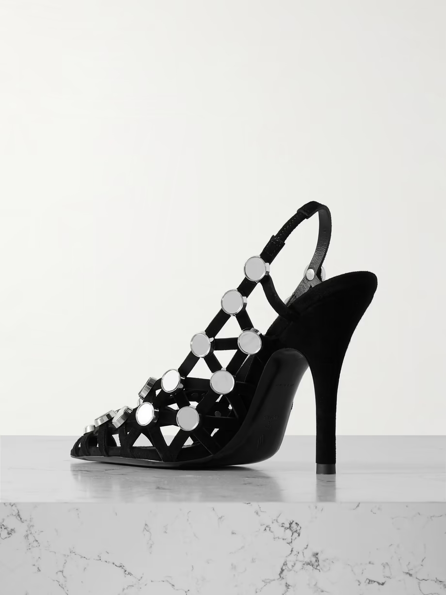 Grid studded suede slingback pumps Grid studded suede slingback pumps