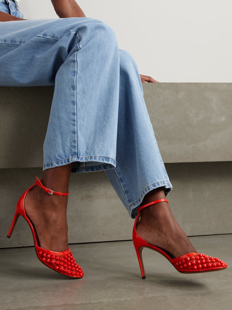 90 embellished fishnet and patent-leather pumps 90 embellished fishnet and patent-leather pumps