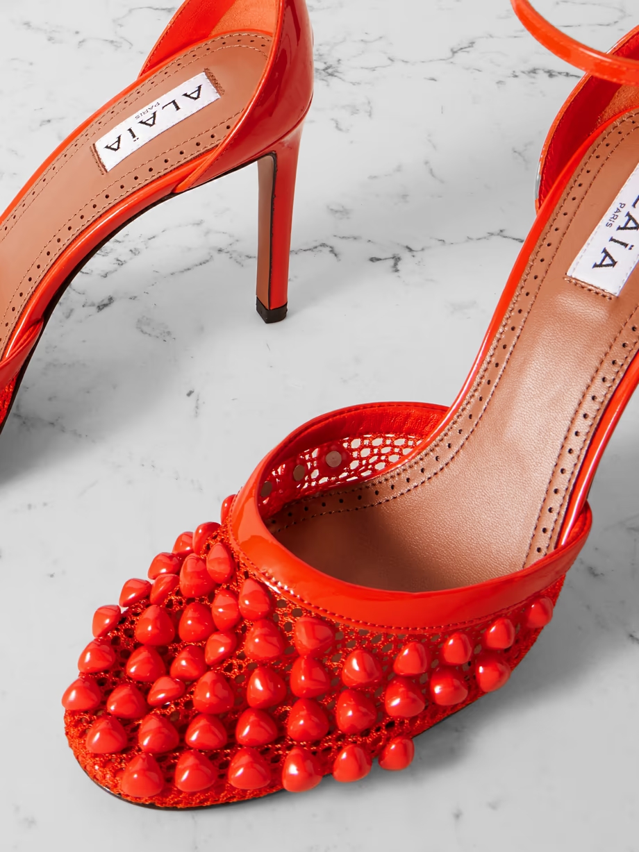 90 embellished fishnet and patent-leather pumps 90 embellished fishnet and patent-leather pumps