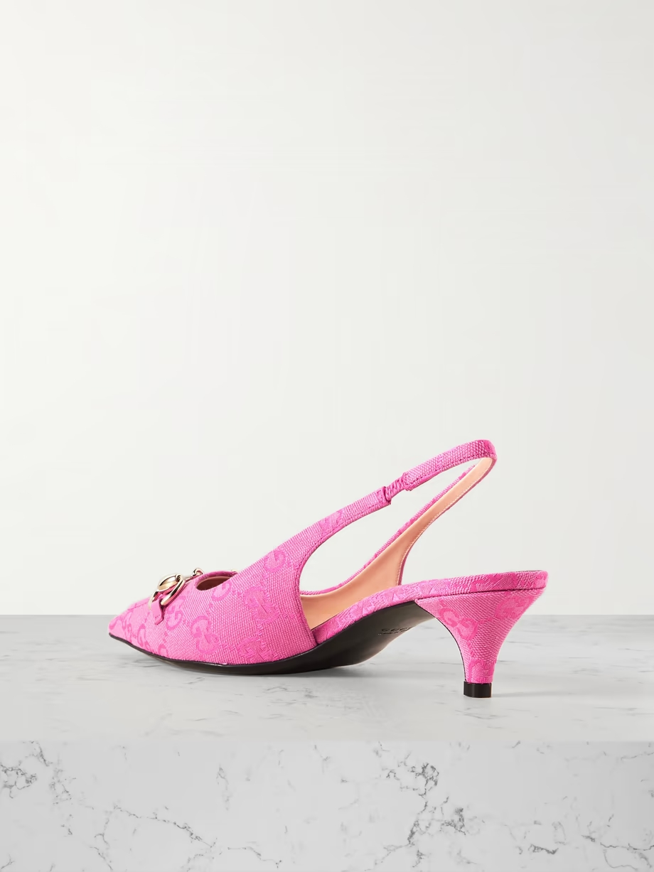 Erin horsebit-detailed canvas-jacquard slingback pumps Erin horsebit-detailed canvas-jacquard slingback pumps