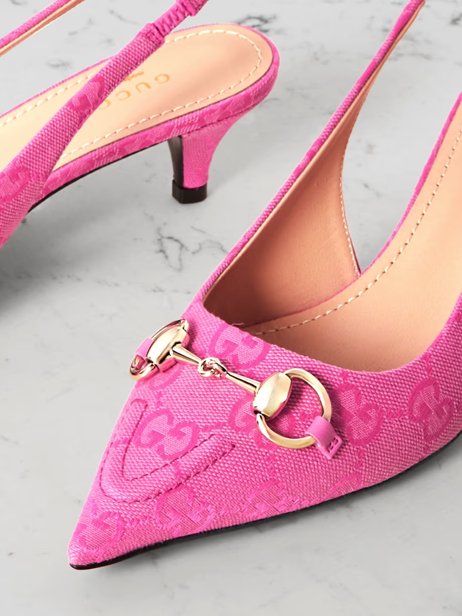 Erin horsebit-detailed canvas-jacquard slingback pumps Erin horsebit-detailed canvas-jacquard slingback pumps