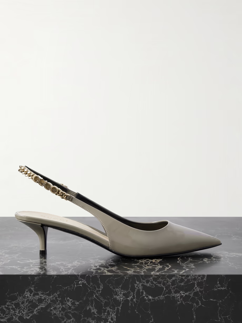 Signoria embellished patent-leather slingback pumps Signoria embellished patent-leather slingback pumps