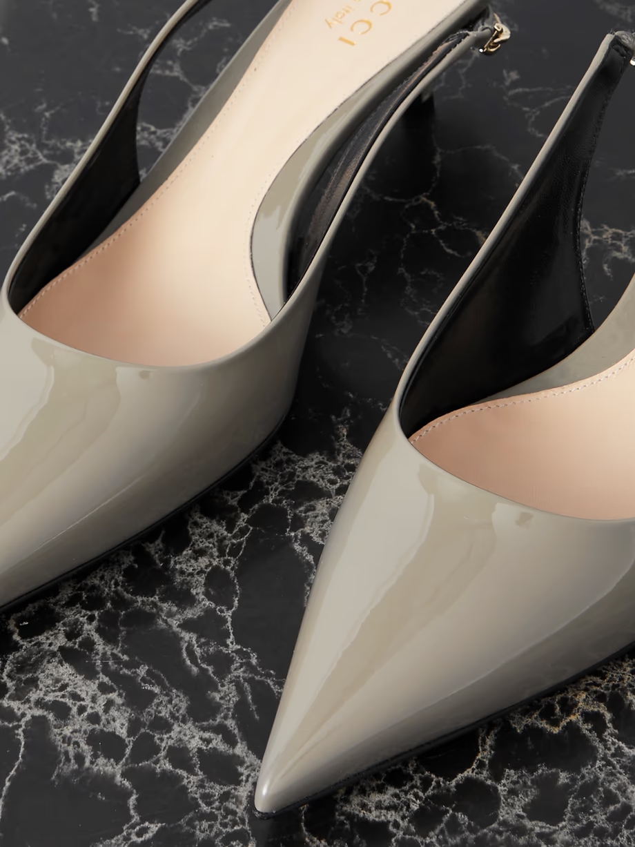 Signoria embellished patent-leather slingback pumps Signoria embellished patent-leather slingback pumps