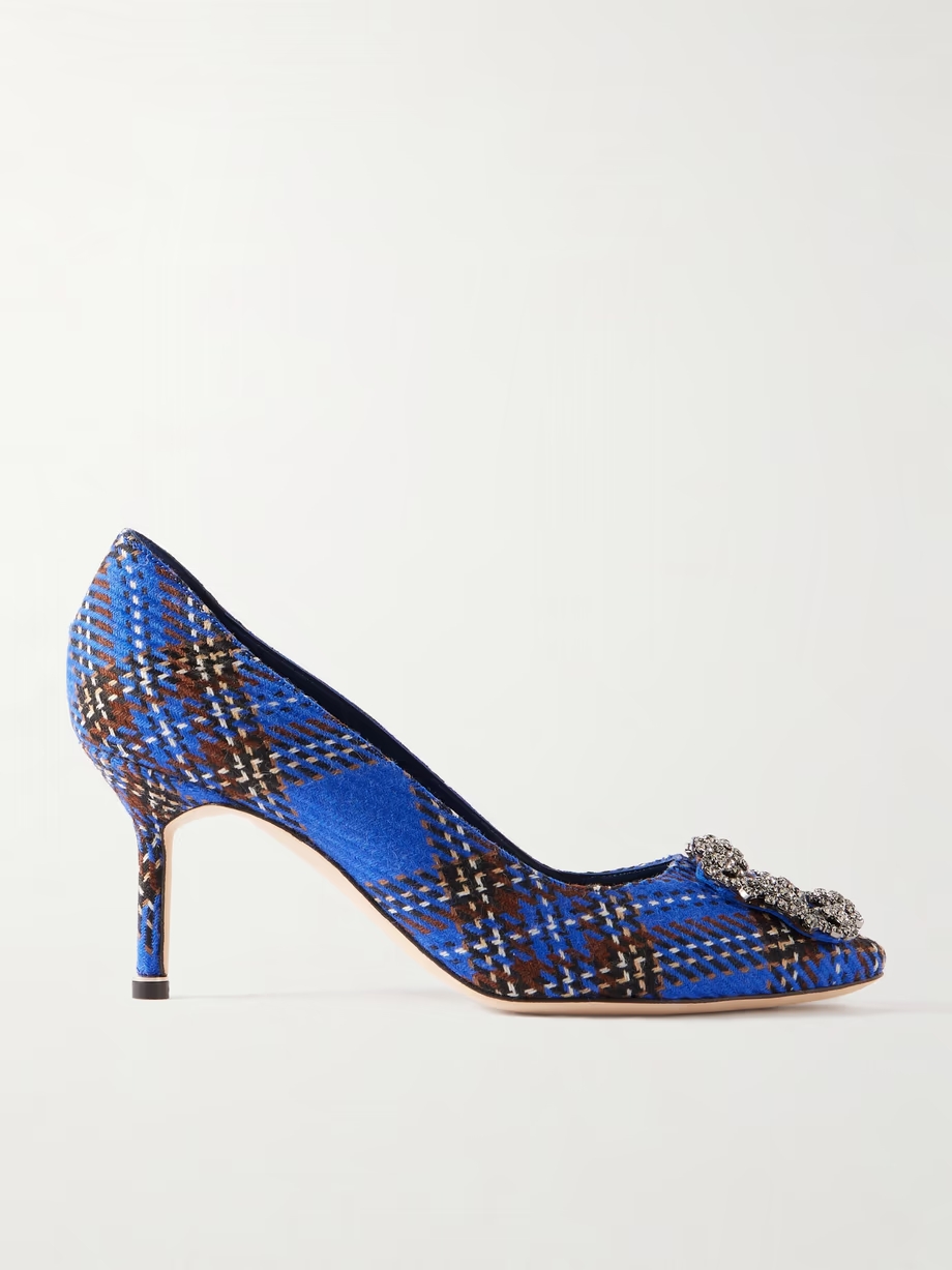 Hangisi 70 crystal-embellished checked wool pumps Hangisi 70 crystal-embellished checked wool pumps
