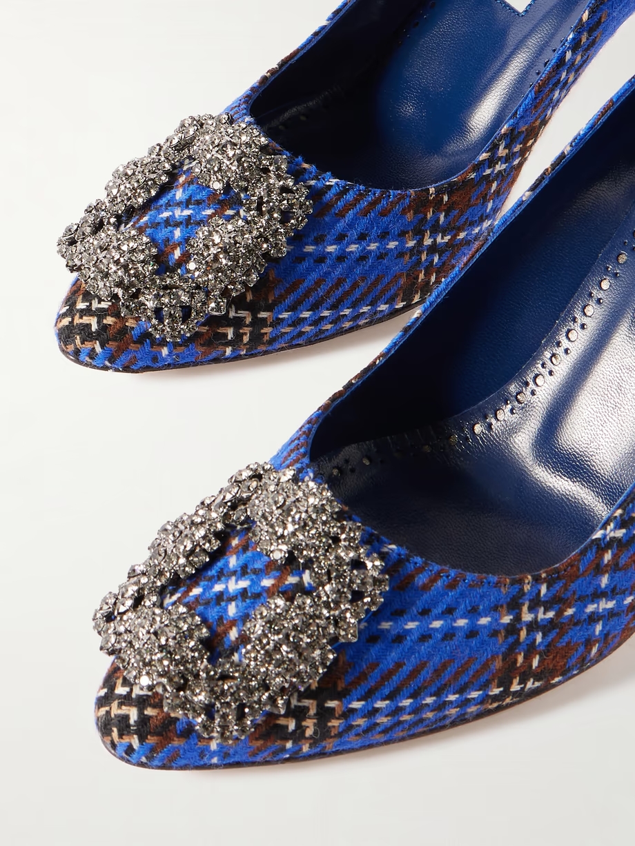 Hangisi 70 crystal-embellished checked wool pumps Hangisi 70 crystal-embellished checked wool pumps