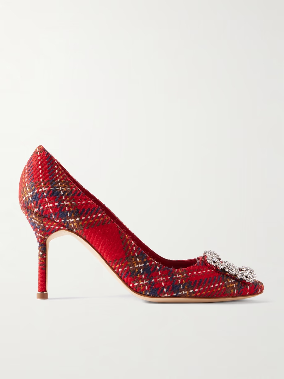 Hangisi 90 crystal-embellished checked wool pumps Hangisi 90 crystal-embellished checked wool pumps