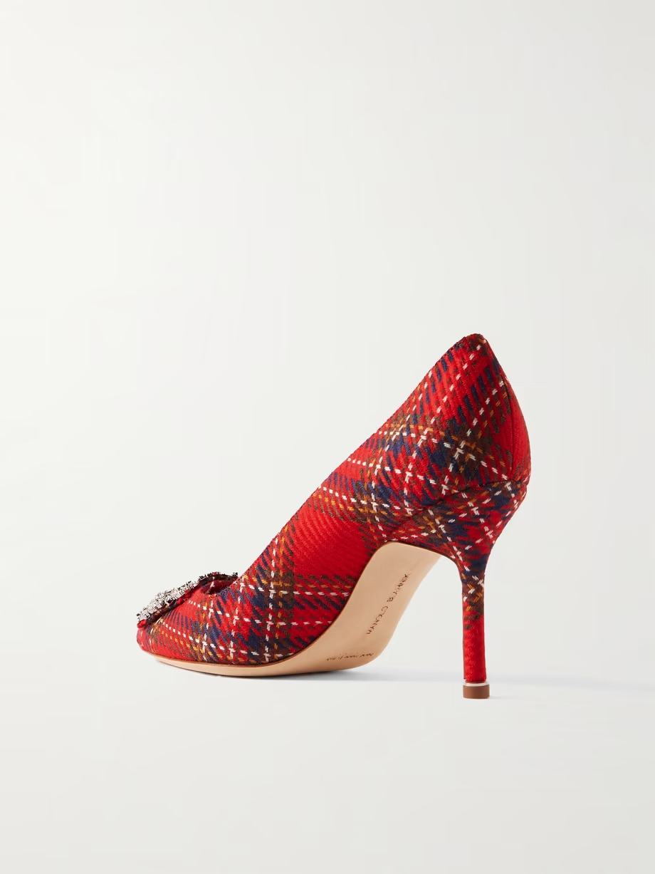 Hangisi 90 crystal-embellished checked wool pumps Hangisi 90 crystal-embellished checked wool pumps
