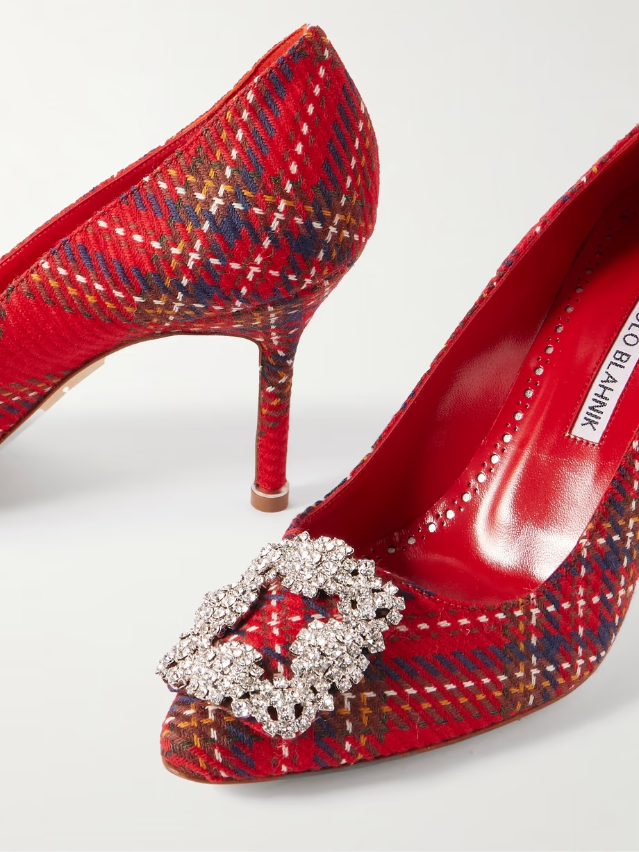 Hangisi 90 crystal-embellished checked wool pumps Hangisi 90 crystal-embellished checked wool pumps
