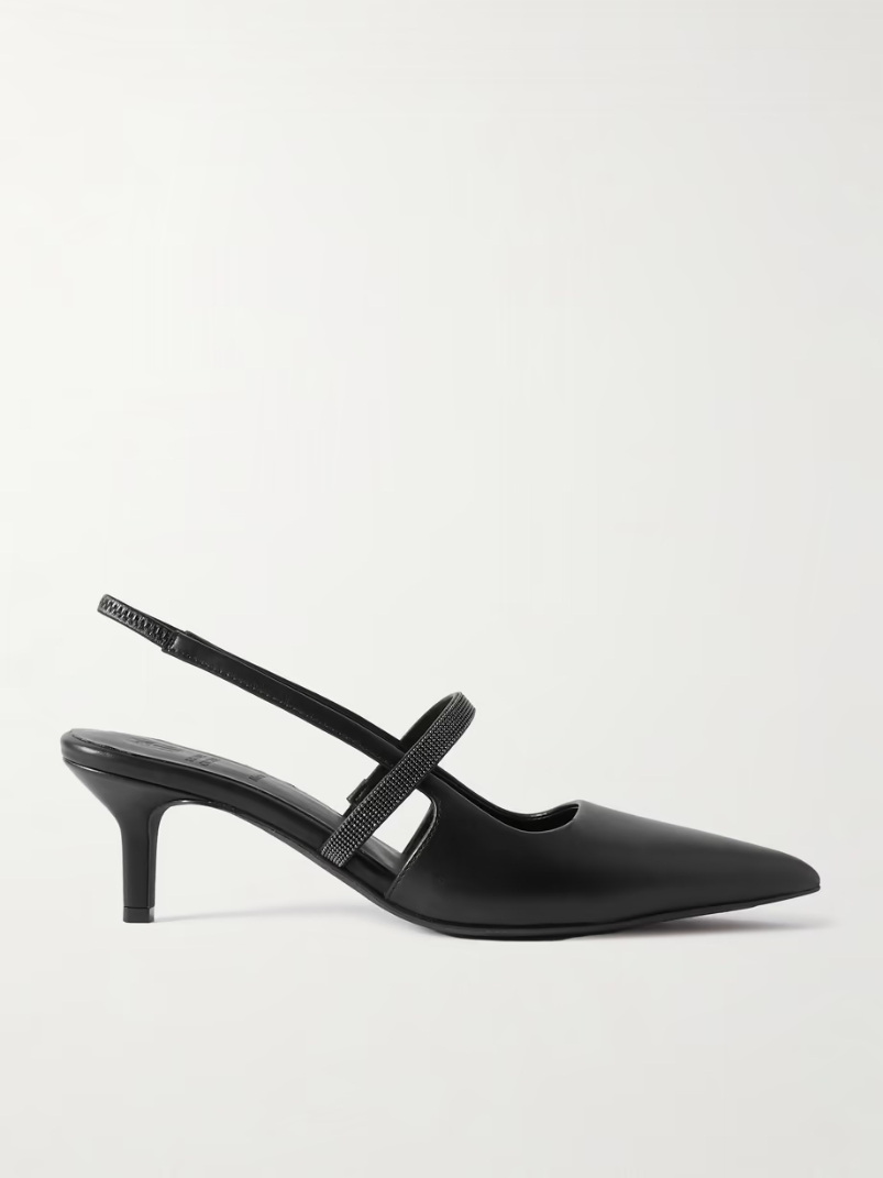Bead-embellished leather slingback pumps Bead-embellished leather slingback pumps